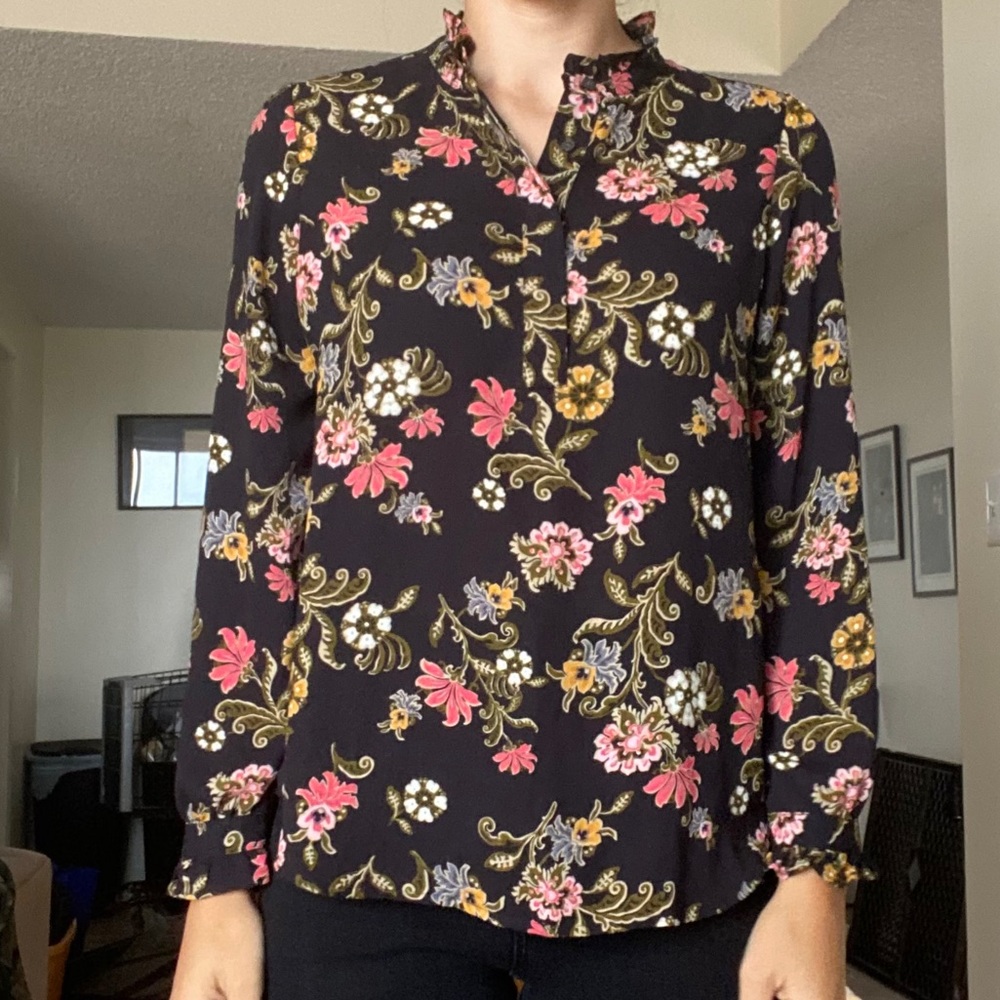 LOFT Long Sleeve Flowered Blouse